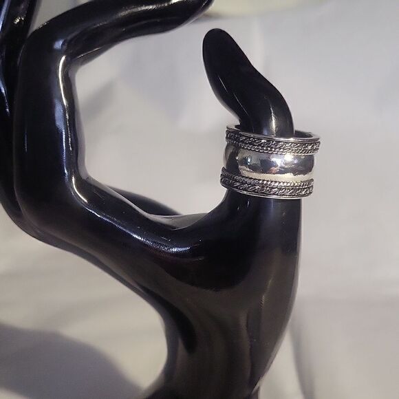 Fashion Wide Ring Silver Plated Braid Edge - Picture 7 of 13